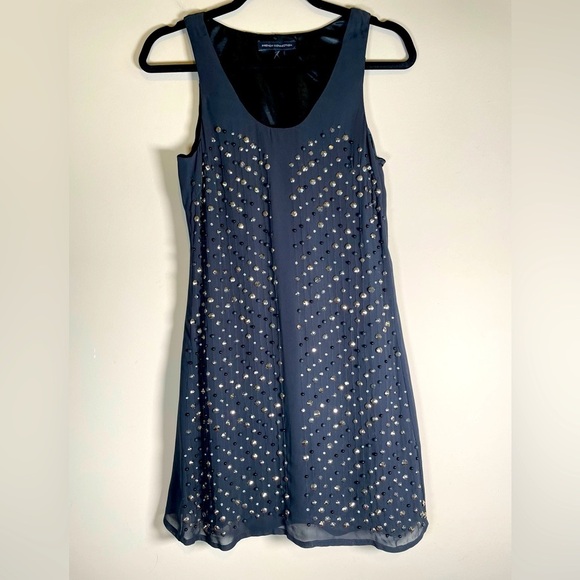 FRENCH CONNECTION Dress Navy Blue Studded Rockstud V Neck Sleeveless Shift boho - Picture 7 of 16
